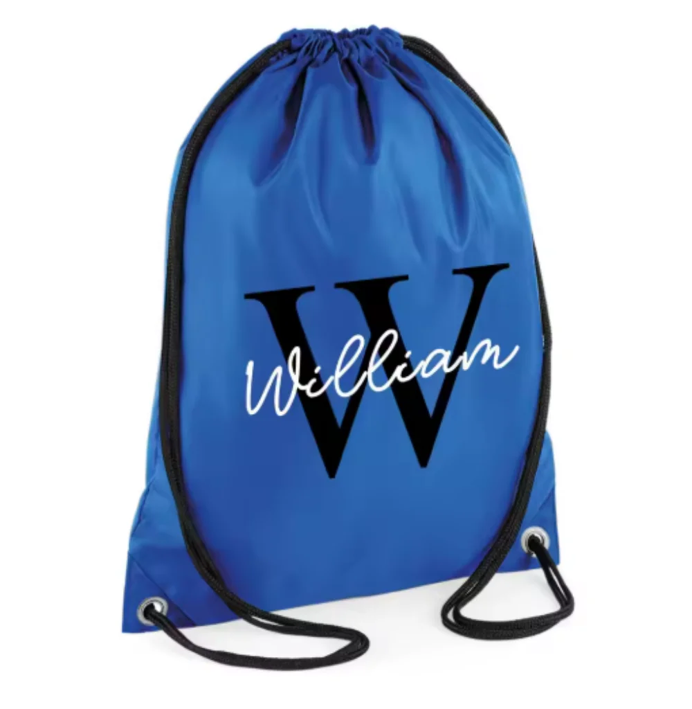 Personalised Name Initial Drawstring Bag Boys Girls Nylon Bag Swimming School Bag Sports Bag Lunch Bag Gymsac Childrens Kids bag