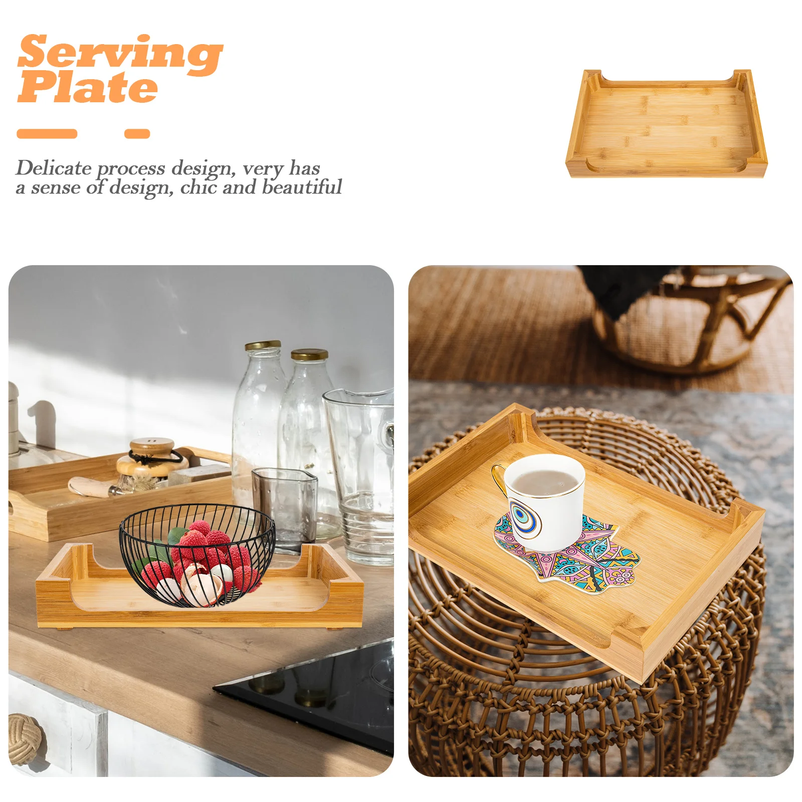 

Rectangular Wooden Wood Serving Tray Delicate Solid Wood Food Plate Fruit Bread Snack Tray for Cafe Hotel Serving Plate