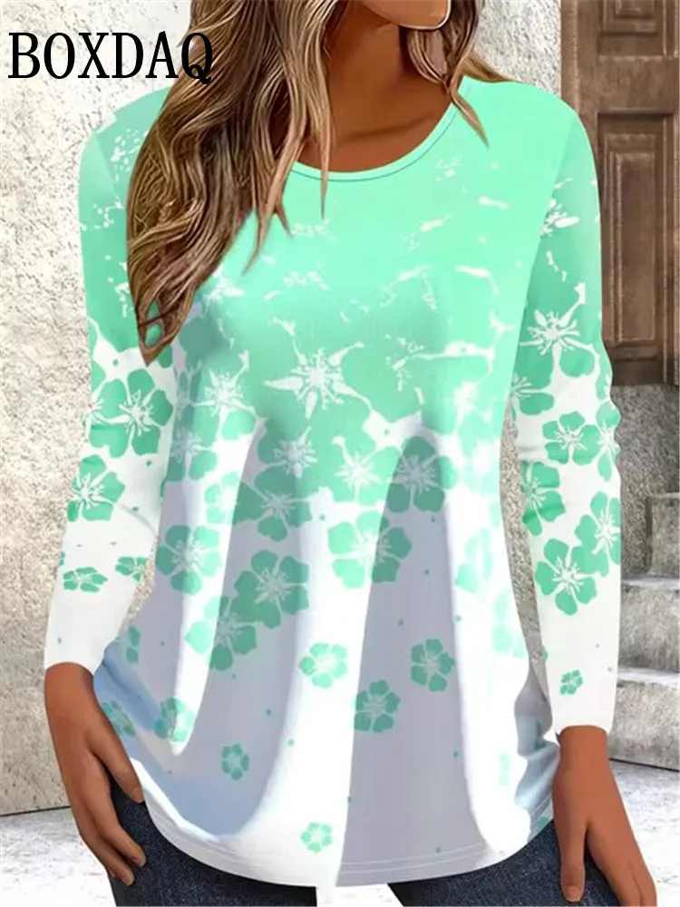 女性用長袖ラウンドネックTシャツ,ルーズフィット,ルーズフィット,カジュアルファッション,秋