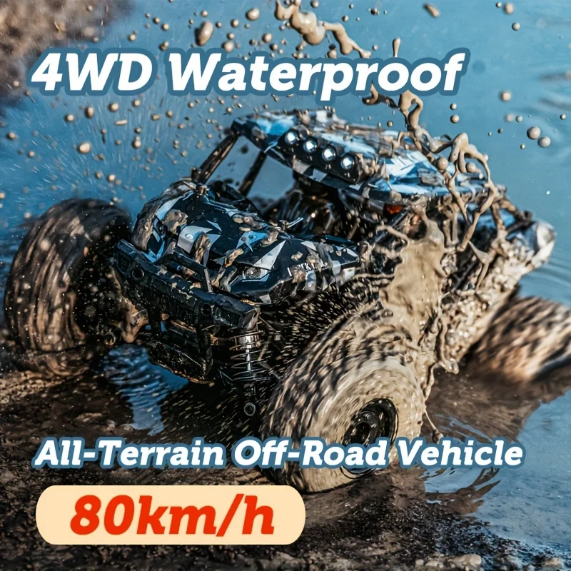 All Terrain Off-Road RC Cars, 80KM/H High Speed, Full Scale 4WD Waterproof Vehicle, Drifting/ Racing/ Climbing Car, 30 Minutes P