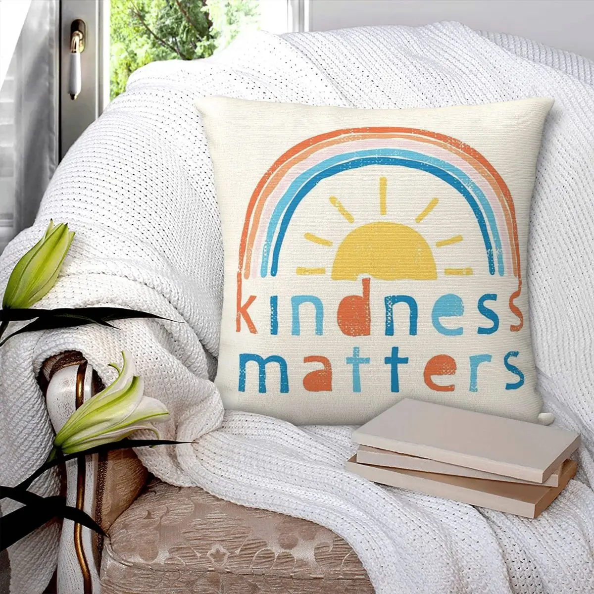 Kindness Matters.Typography Design With Rainbow Square Pillowcase Pillow Cover Cushion Decor Comfort Throw Pillow for Home Car