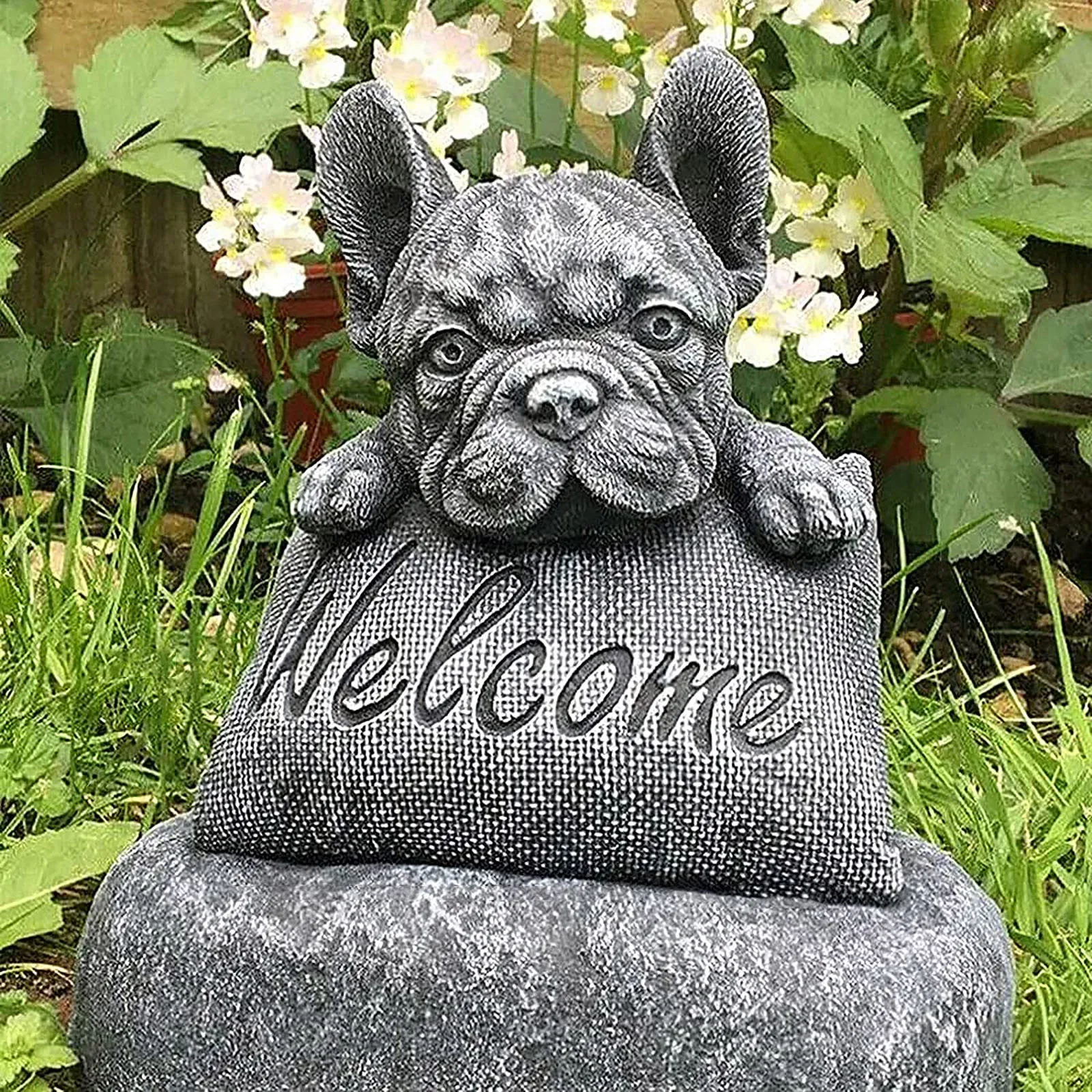 Resin Ornament Lifelike Porch Landscape Indoor French Bulldog Welcome Statue Garden Decoration Gift Outdoor Sculpture