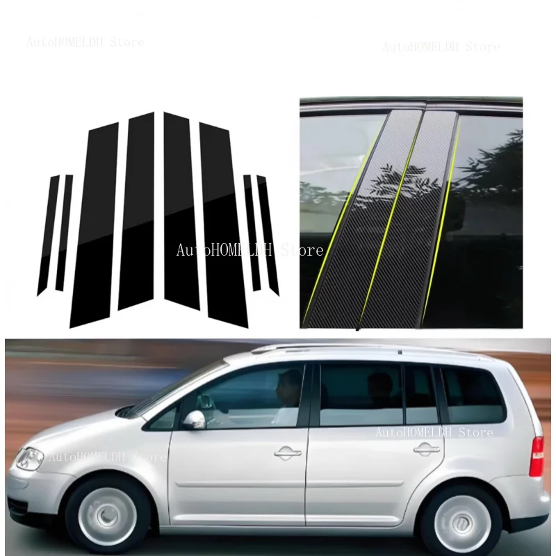 

8PCS Carbon Gloss Black Pillar Post Silver Pillar Fit For Volkswagen Touran 1T 2004-2015Car Window Trim Cover B C Column Sticker
