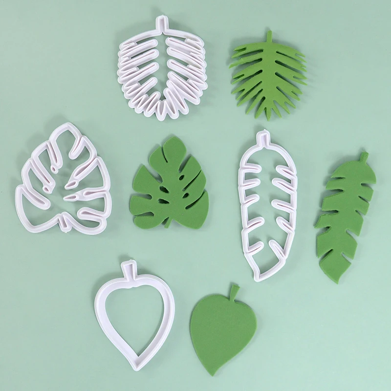 4pcs Tropical Palm Leaves Plastic Cookie Cutter Embossing Mold Baking Mould Tools Decor Kitchen Tool Cake Toppers Decor Supplies