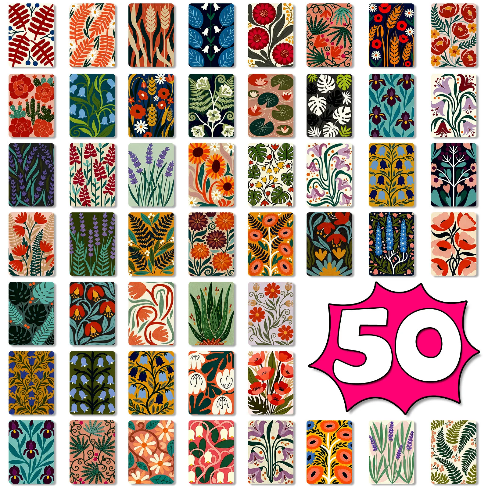 50PCS Vintage Botanical Art Text Cards Decorative Note General Writing Cards Cultural Creative Greeting Card Gift Set