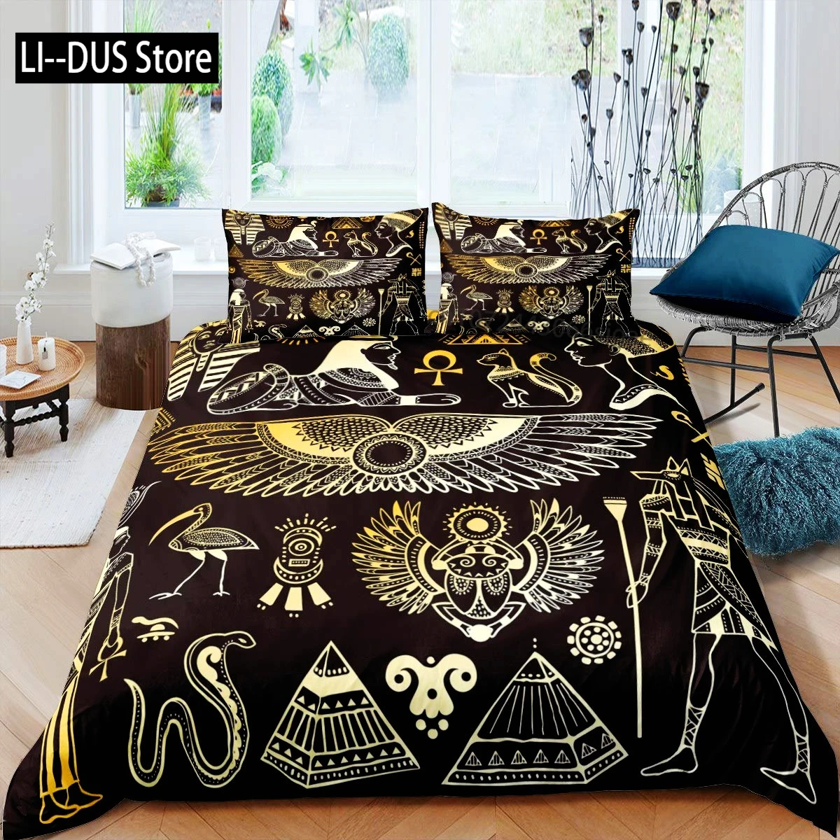 

Pharaoh Bedding Sets, Full Size Egypt Decor Comforter Cover Set For Adult Women Boys Bedroom Home Decor, Egyptian Duvet Cover