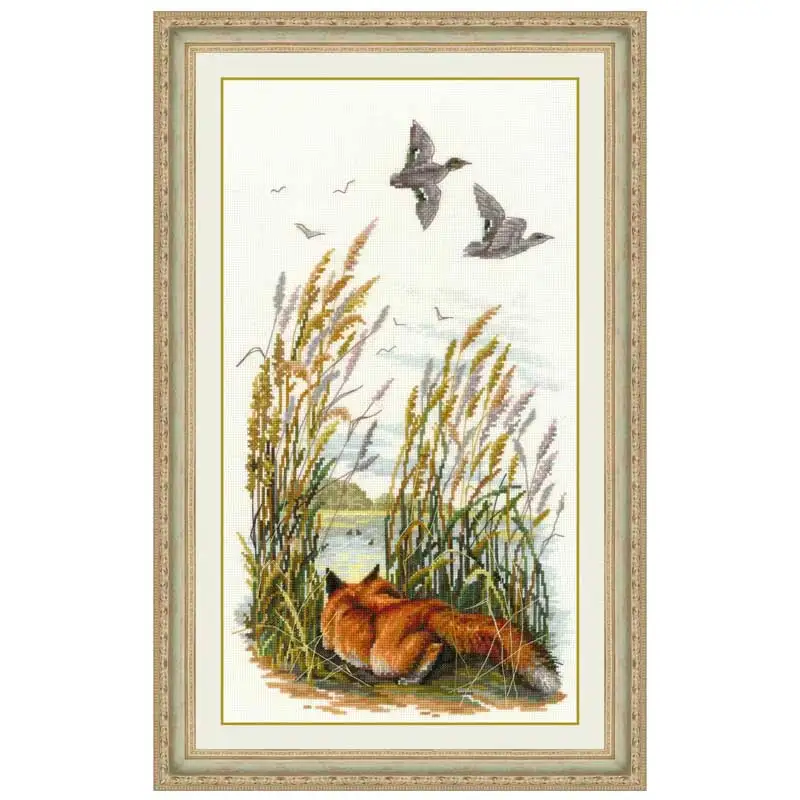 Image of Der Fuchs in den Schilfrohrmustern gezählt 11CT 14CT Kreuzstich-Sets DIY handgemachte chinesische Kreuzstich-Sets Stickerei Handarbeiten