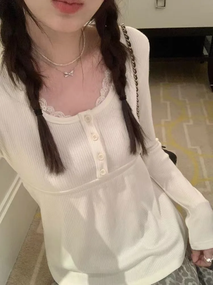 

Elegant Women's Lace Babydoll Blouse V Neck Bell Sleeve Lace Trim Smocked Waist Top 2026 Women's Office Daily Commute Top