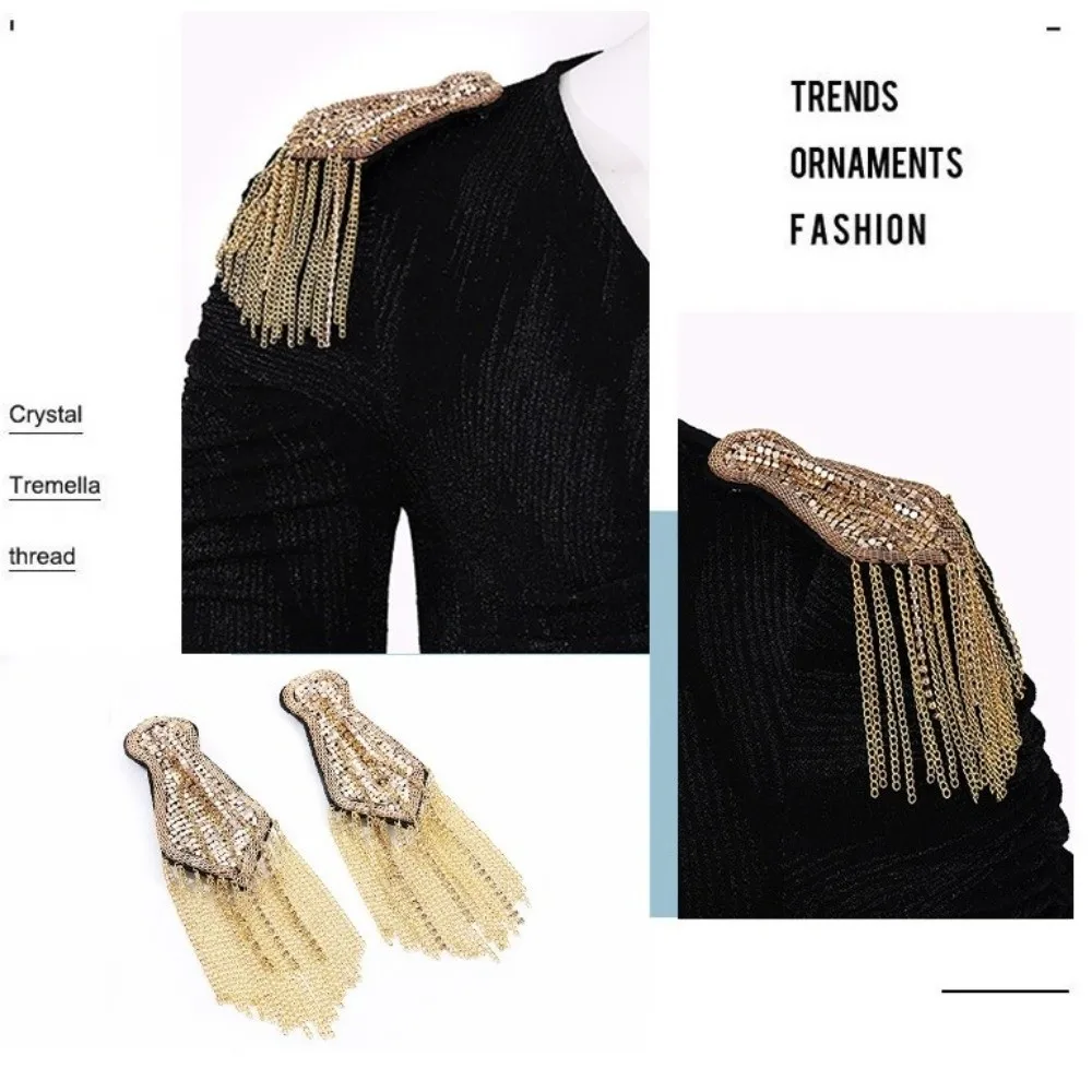 Retro Epaulet Tassel Chain Shoulder Board Brooch Alloy Fringe Shoulder Mark Cool Badge Star Shoulder Flash Cosplay