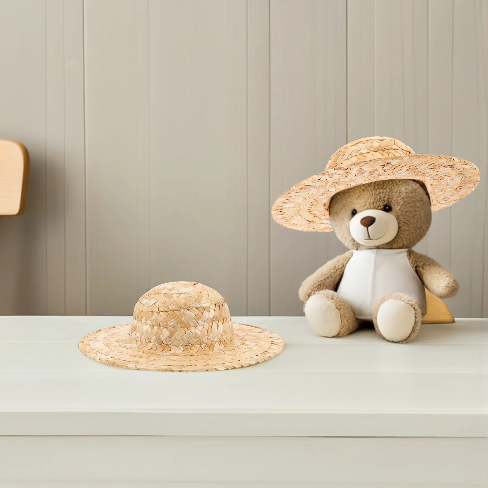 Chapeaux de paille miniatures compacts tissés naturels, 2 pièces, Sombrero pour bricolage, accessoires artisanaux, décorations de vacances, fête Fiesta mexicaine