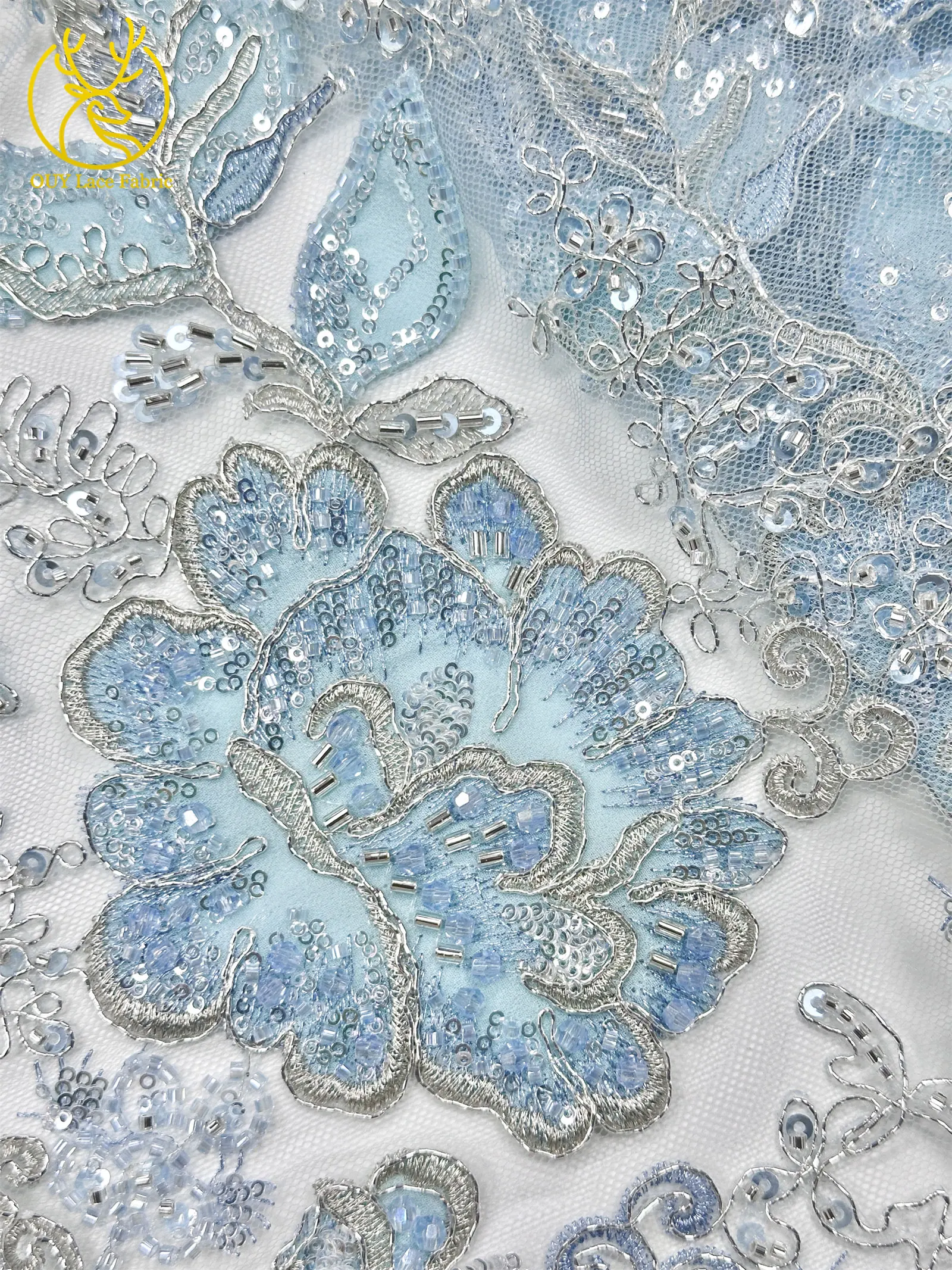 Luxuriöser nigerianischer handgefertigter bestickter Perlen-Spitzenstoff, 5 Yards, französischer Pailletten-Tüll-Spitzenstoff für Partykleider, DIY-Nähen – Detail 20
