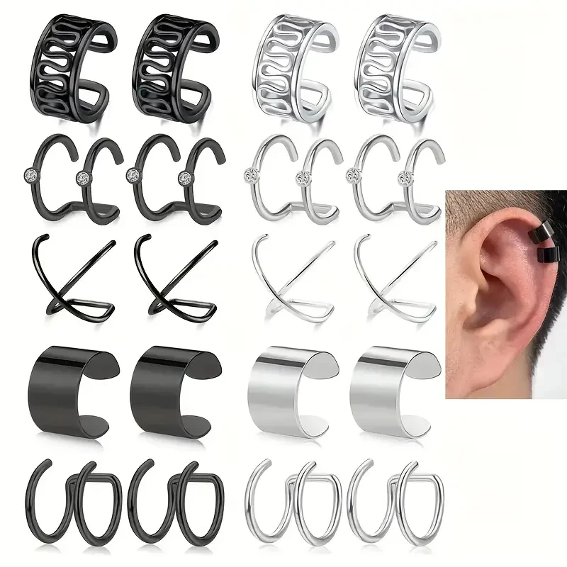5 Pairs Stainless Steel Ear Clips Men's Non-Piercing Helix Cartilage Jewelry Fake Earrings Clip-On Earrings Women Ear Jewelry