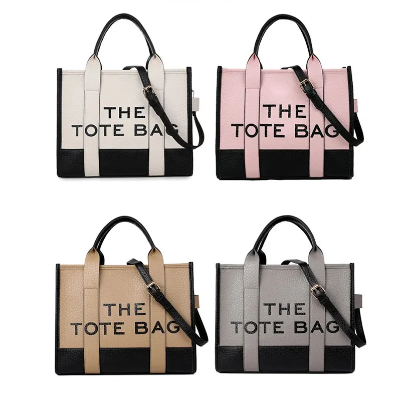 New Double Patchwork Color PU Letter Bag Women Women\'s Bag Single Shoulder Crossbody Fashion Handbag Tote Bag Tote Bag