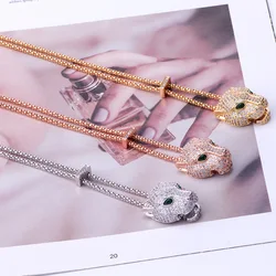 Europe America Designer Luxury Sweater Chain Men Women Lady Micro-inlaid Full Czech Zircon Leopard Pendant Long Necklace