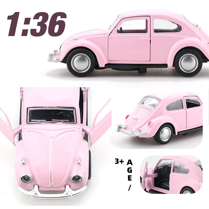 Alloy Beetle modelo de carro para crianças, vintage porta abertura força brinquedo, bolo decoração, carregando acessórios, decoração de casa