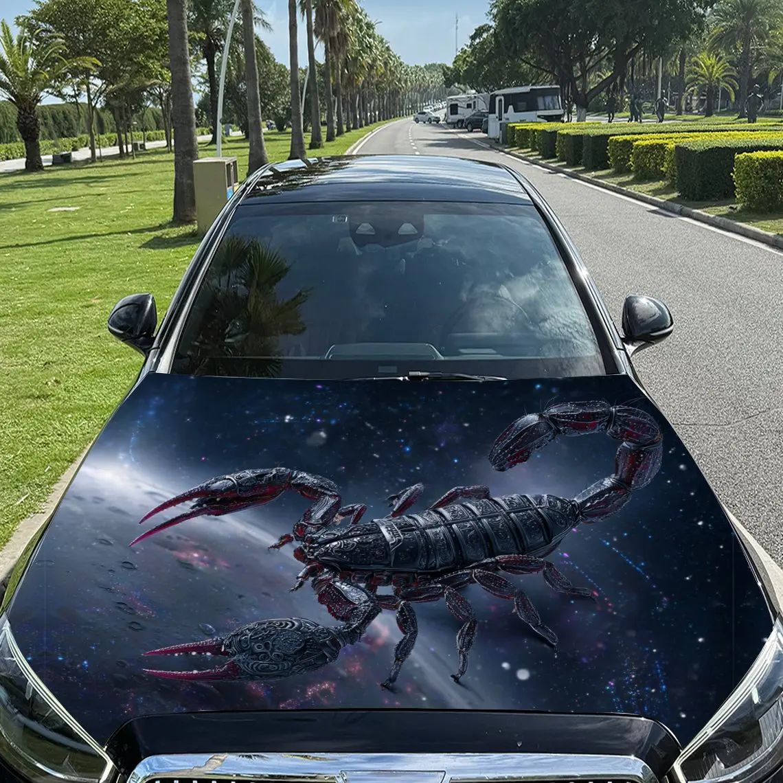 

Виниловая пленка для автомобиля Cosmic Scorpion, водонепроницаемая наклейка на капот автомобиля из материала ПВХ, самоклеящиеся устойчивые к царапинам наклейки для двигателя Co