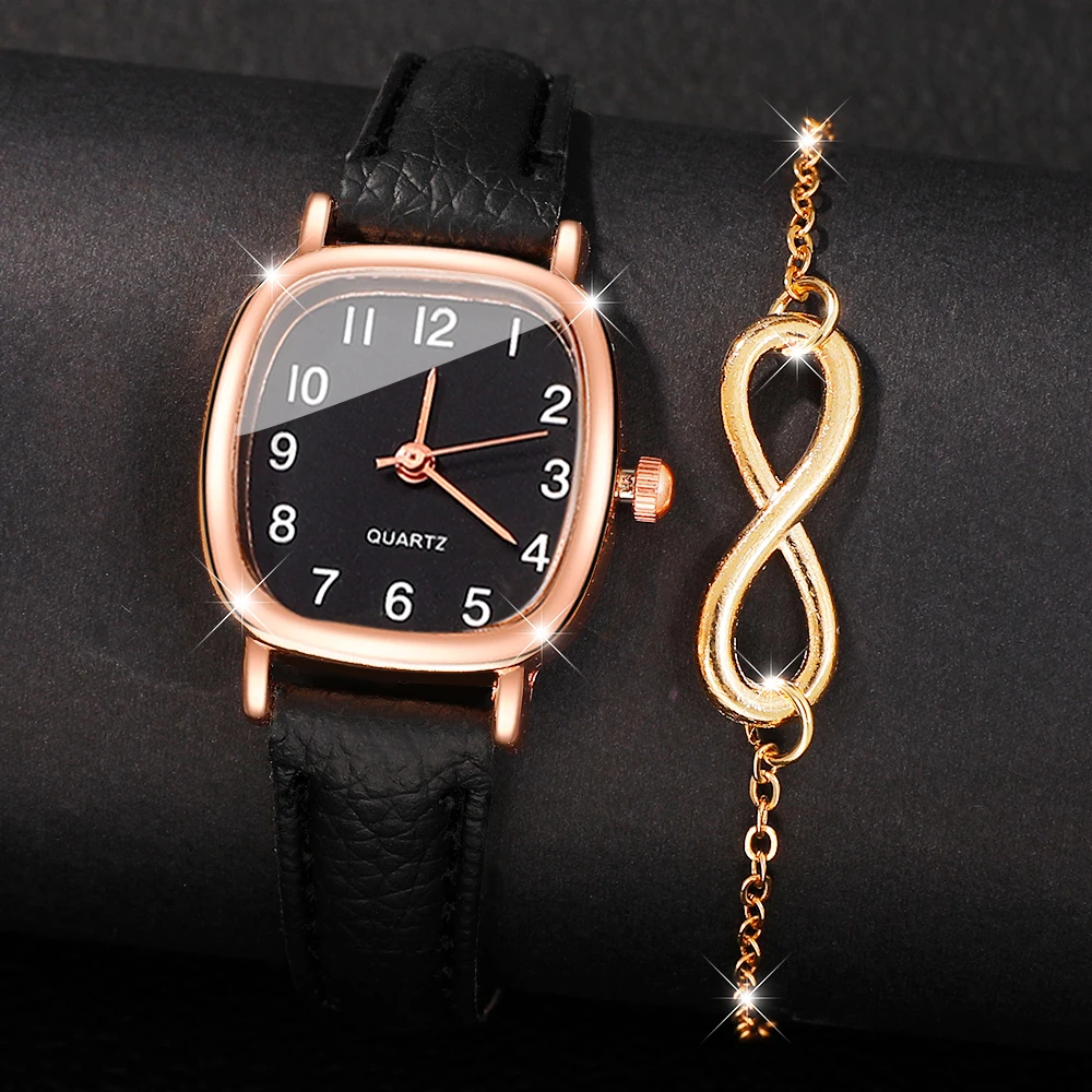2pcs/set Elegant Square Digital Quartz Watch+heart-shaped Pendant Bracelet, Electronic Movement, Women's Watch Set