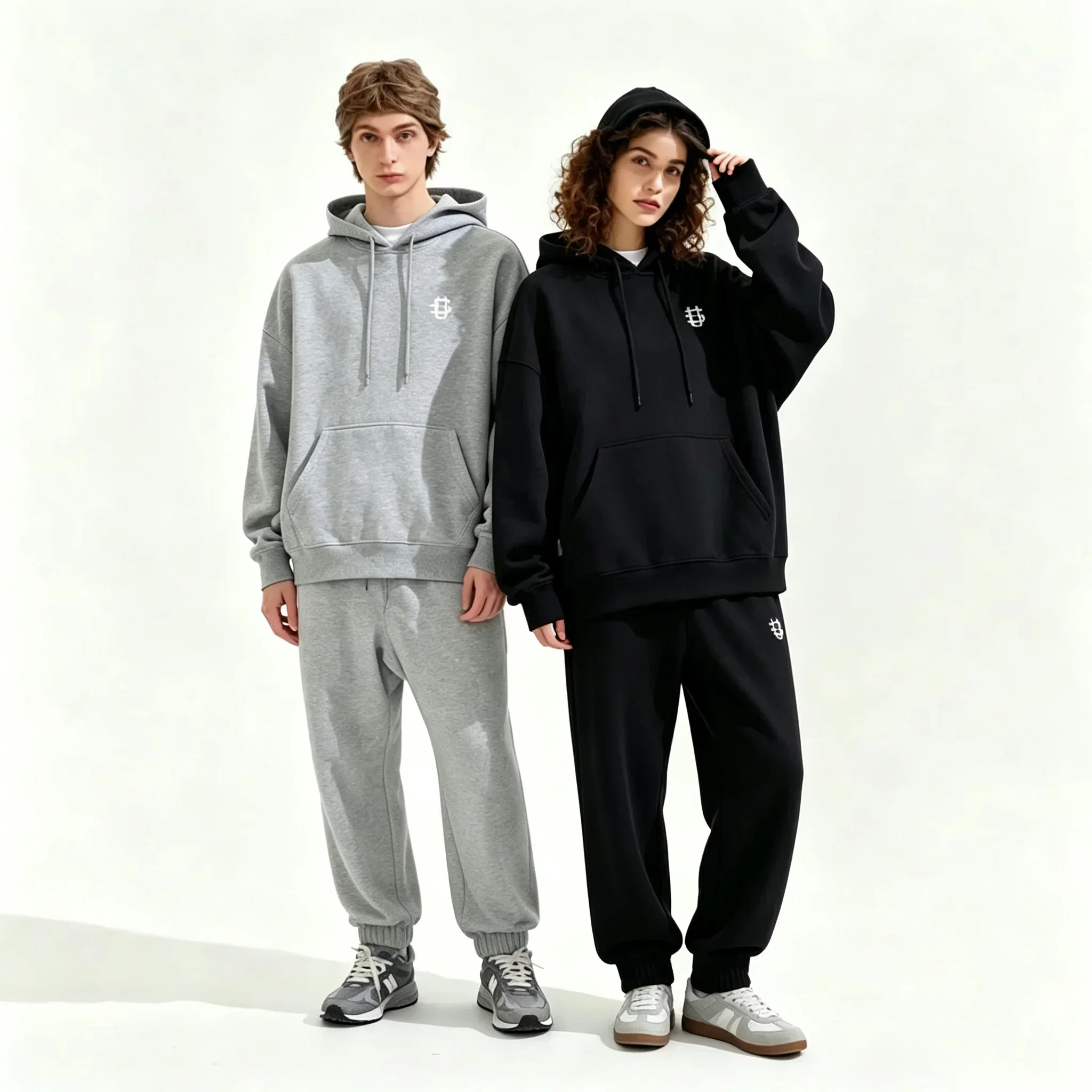 2026 new Eco Soft Y2K Embroidered Couples Hoodie and Sports Ankle Pants Set Casual Loose Fit Activewear Autumn Winter
