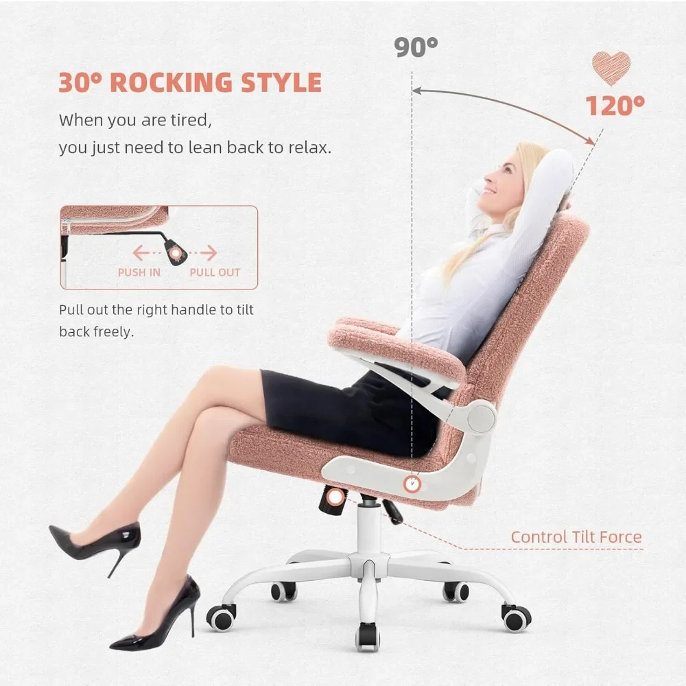 SEATZONE-Chaise ergonomique en fausse fourrure pour bureau à domicile, chaise de bureau de direction, chaise d'ordinateur confortable avec bras rabattables