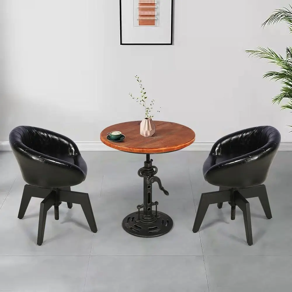 โต๊ะบาร์สไตล์ฟาร์มเฮาส์ปรับความสูงได้ 18-24 นิ้ว พร้อมมือหมุน โต๊ะข้างเล็กสไตล์วินเทจสำหรับห้องนั่งเล่น โต๊ะกลมสไตล์อินดัสเทรียล