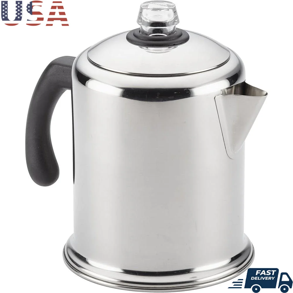 

Classic Stainless Steel Coffee Percolator 12 Cup Durable Heavy Duty Stovetop Coffee Maker with Permanent Filter Home Office