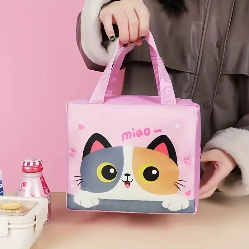 1pc Cartoon lunch box bags, square bento bags, thickened aluminum foil meal bags, fresh-keeping and heat-insulating bags