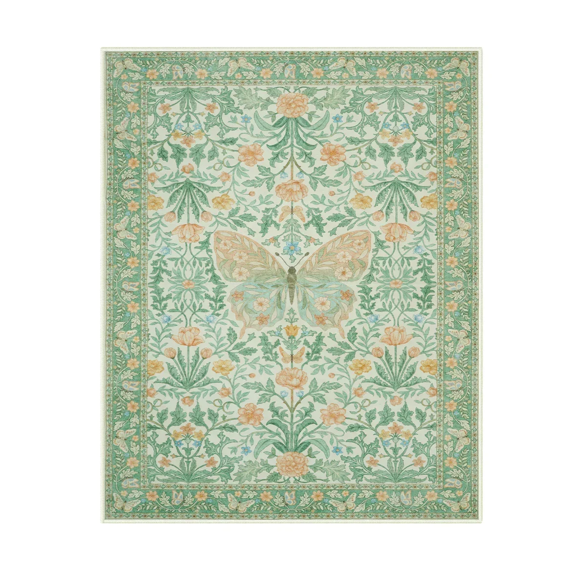 Vintage Floral Butterfly Pink Rug Floral Aesthetic Ornate Gothic Home Decor Living Room Carpet Non Slip Washable Boho Floor Mat