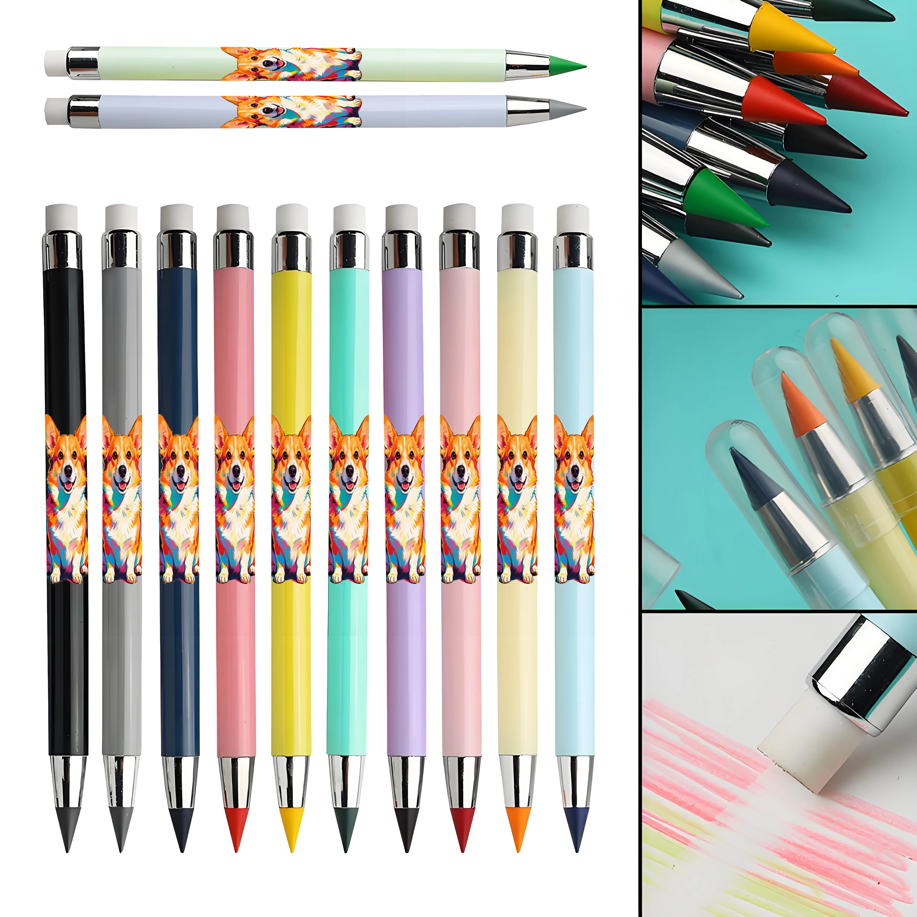 

12pcs corgi theme design eternal pencil Makaron color is not easy to break students drawing, painting color lead.