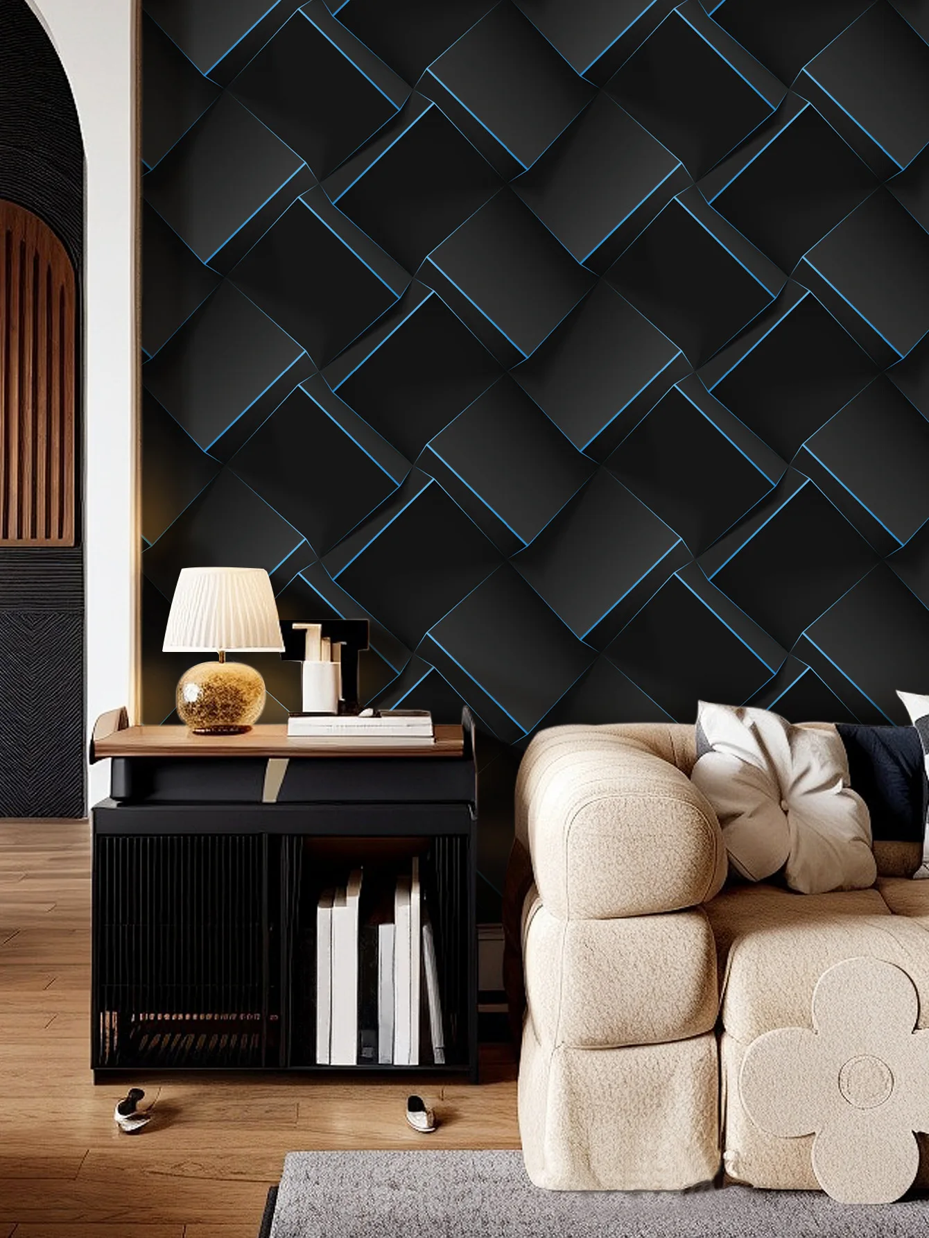 Black Technology Sense Wallpaper Peel and Stick Geometric Contact Paper Self Adhesive Vinyl Wall Covering for Bedroom Home Decor