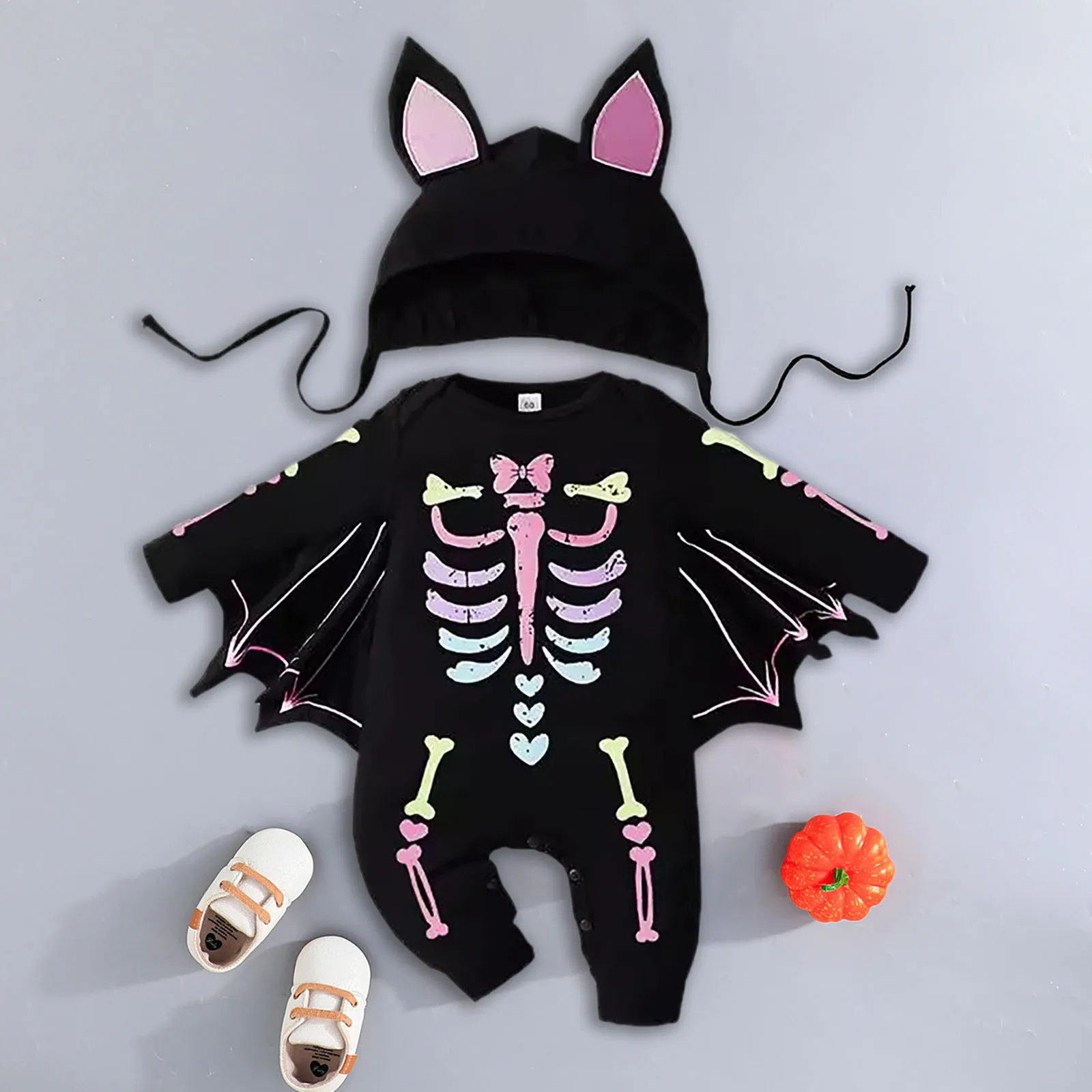 0-1year Newborn Clothes Halloween Baby Cartoon Bat Jumpsuit Newborn Infant Toddler Romper Long Sleeve Playsuit Costumes with Hat