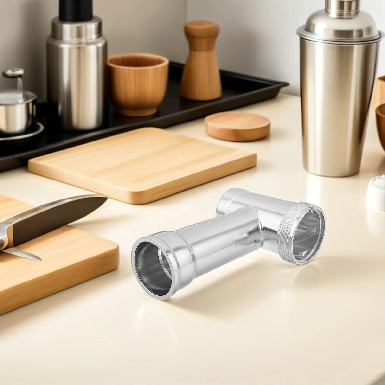 

Meat Grinder Parts 3 Way Aluminum Alloy Barrel Tube Silver Easy Installation Enhanced Feeding Efficiency