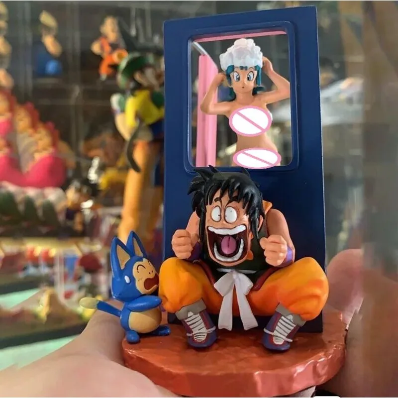 9cm Dragon Ball Action Figures Yamcha Peeks At Bulma Taking A Bath Funny PVC Model Desktop Collection Ornaments Dolls Gifts Toys