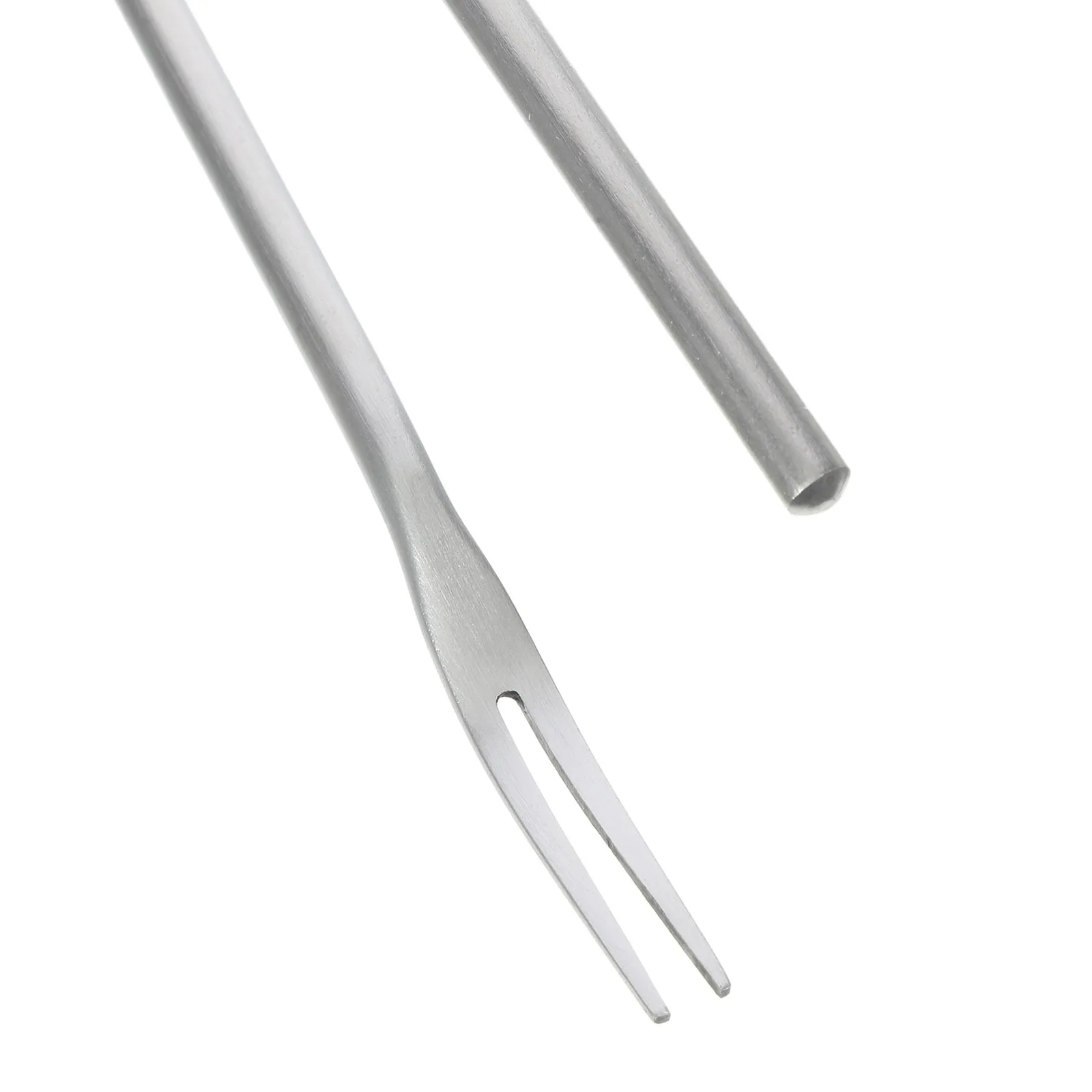 

2 Pcs Two-prong Forks Dual Head Fruit Steel Dessert Long Handled Silver Food Picks Reusable