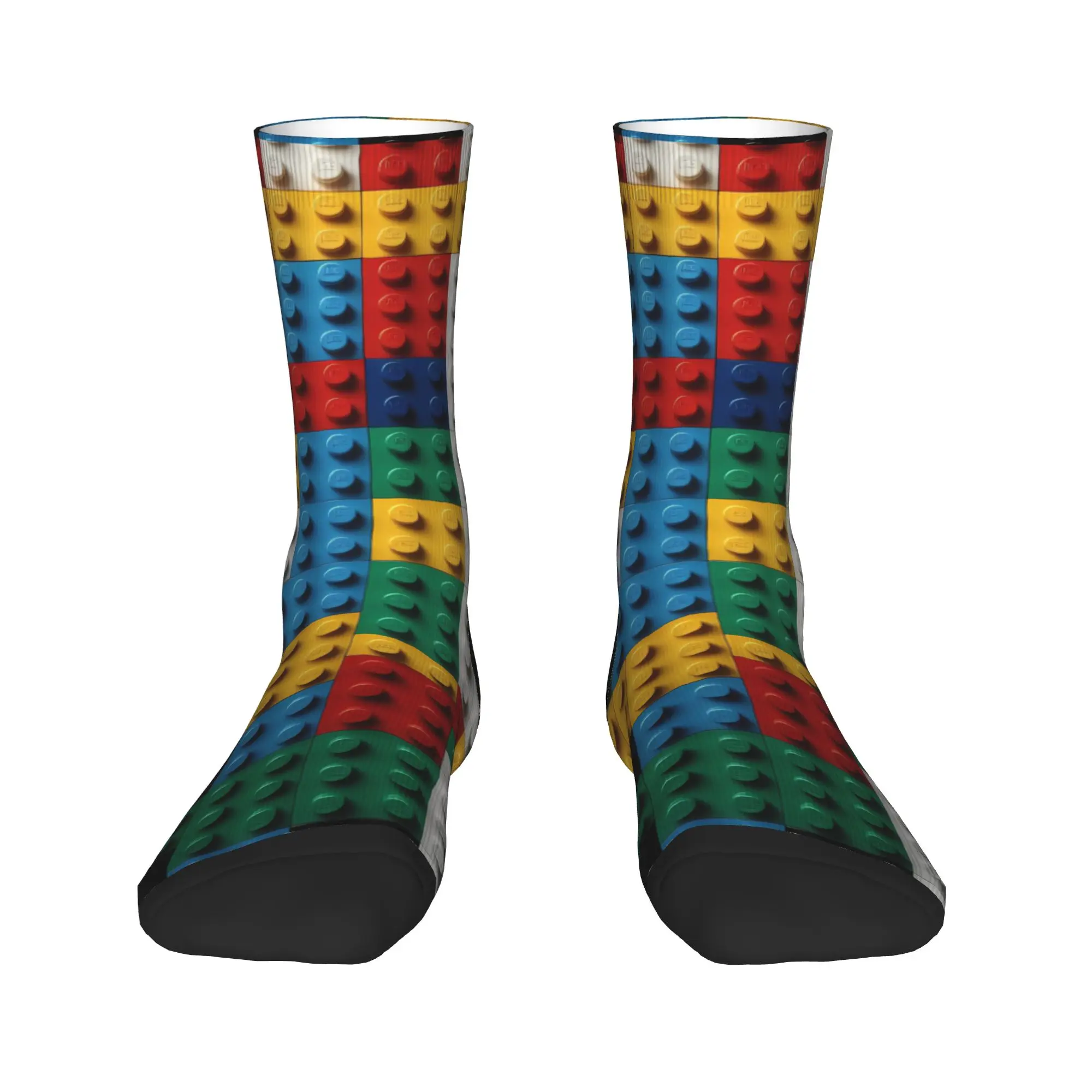 Men Socks Colorful Building Blocks Print  Stockings Anti Bacterial Warm Soft Socks Autumn Casual Design Outdoor Sports Socks