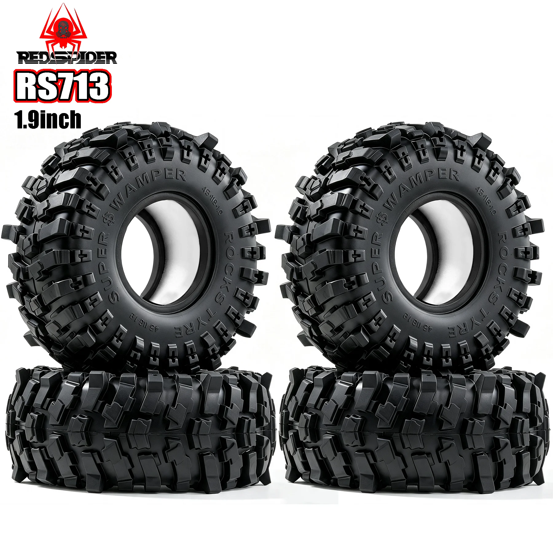 1.9 Crawler Tires 118 x 45mm Rubber Tyres with Foam Inserts for SCX10 TRX4 Redcat Gen7 RBX10 D90 D110 CC01 1/10 RC Crawler Car