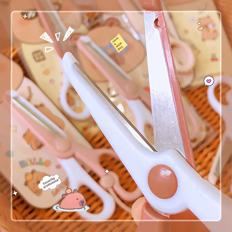 1pcs Cute Capybara Children's Scissors Elastic Safety Small Scissors Kindergarten Effortless Hand Scissors