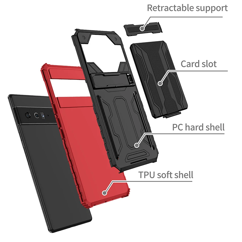 Heavy Duty Hard Case for Google Pixel 6 6a Pro Shockproof Armor Case with Card Holder Kickstand High Quality Soft TPU Phone Cove