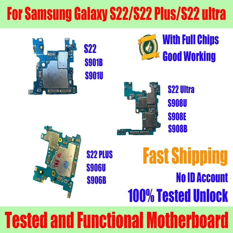 Tested Unlocked S22 S901 Motherboard For Samsung Galaxy S22 Plus S906 S22 Ultra S908 Mainboard Replacement With Full Chips