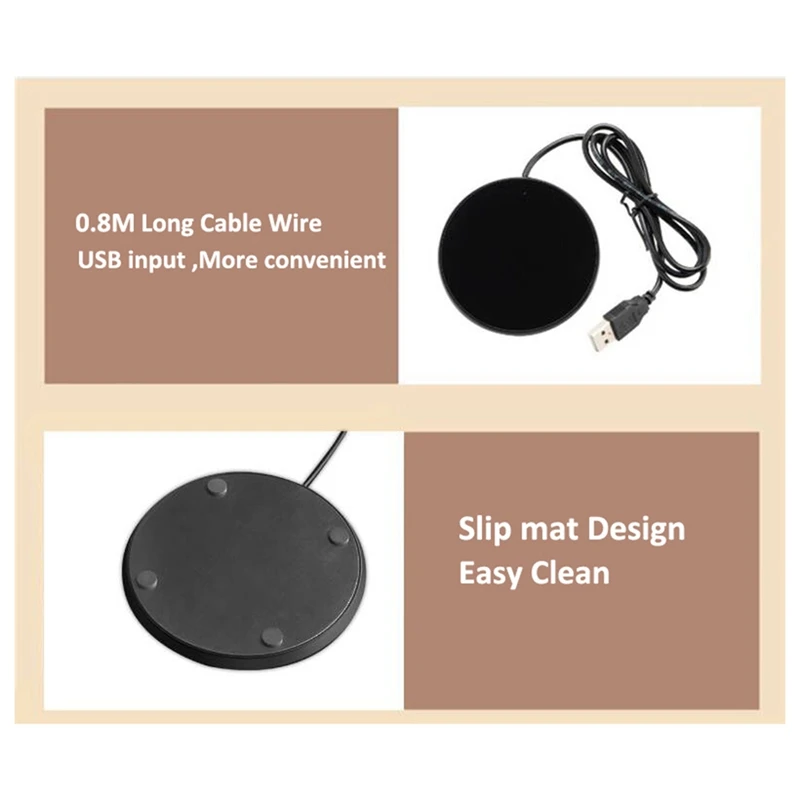 Vidro elétrico do aquecimento do USB com rolamento do aquecimento, copo de café, leite, água termostática, DC 5V, secretária de escritório, casa, preto