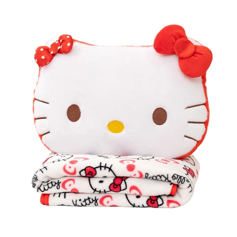アニメハローキティ漫画コーラルベルベット枕とブランケット、かわいい車用スローブランケット、かわいい厚いソファブランケット、ホリデーギフト