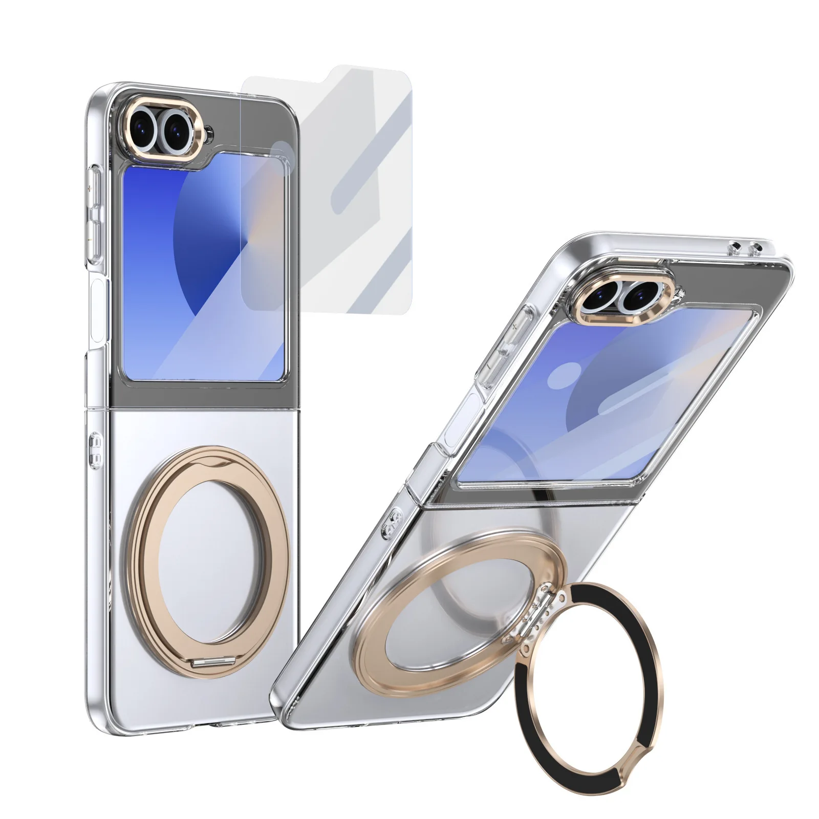 

case for Samsung Z Flip 7 6 5 4 3 Wireless charging magnetic 360° rotating stand transparent protective case full coverage