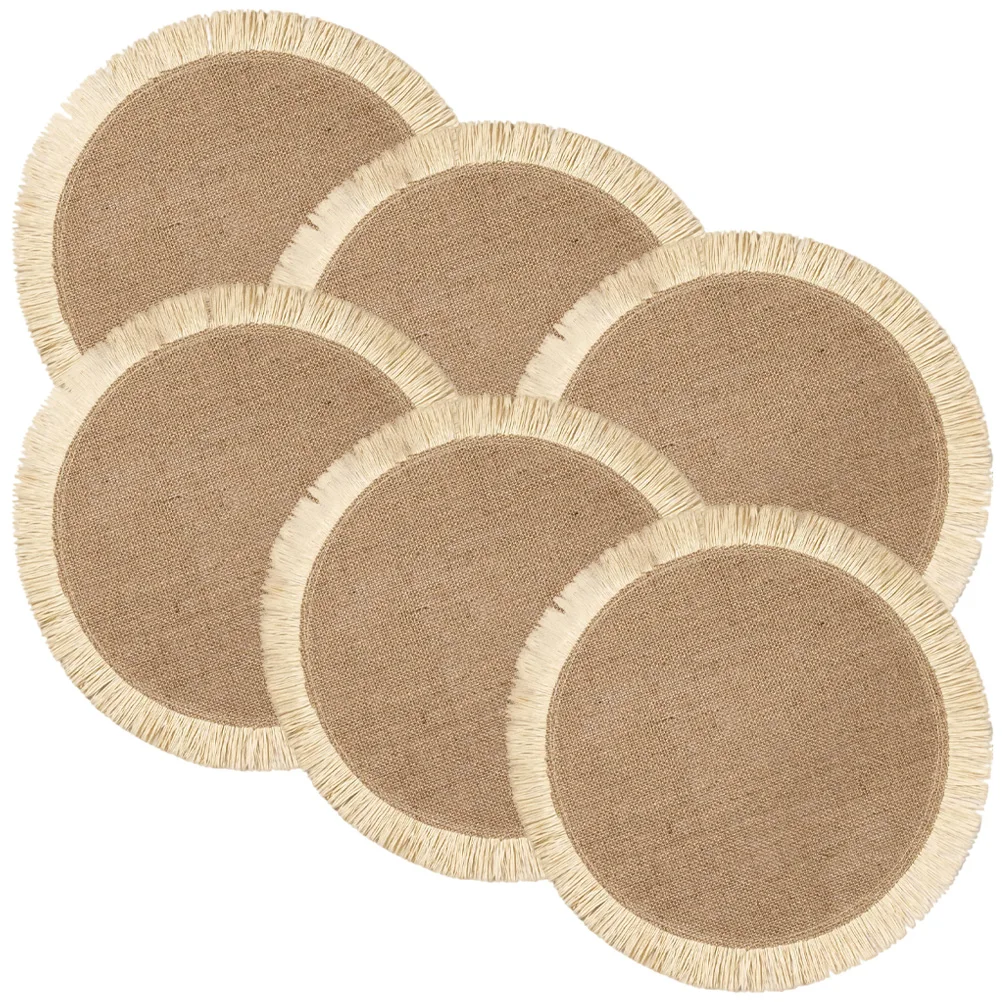 

6pcs White R38cm Placemat Set Round Braid Cup Pad Insulated Mat Decorative Place Mat Household Dinner Table nament Bowl Pot