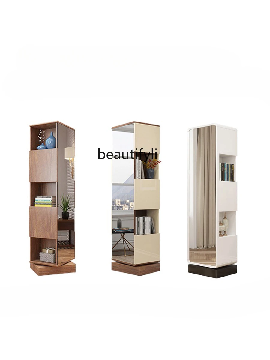 

Cream Style Mirror Full Body Floor Mirror Home Mobile Rotating Wardrobe with Dressing Mirror Integrated Bedroom Storage Cabinet