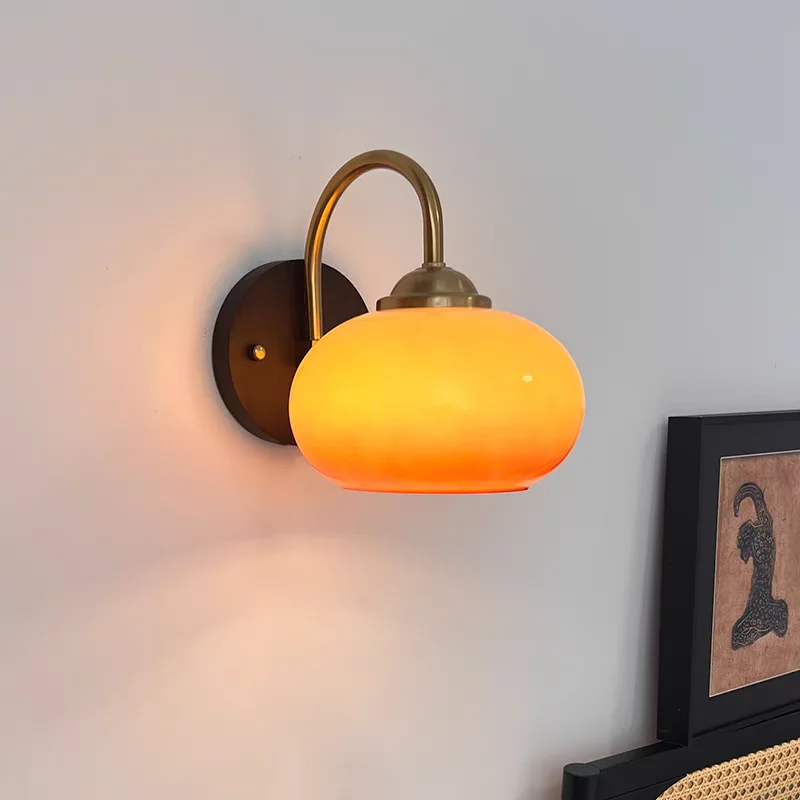 Wall Lamps Orange Cream Wall Lights Wood Base LED Bedroom Bed Balcony Aisle Corridor Background Wall Home Decorations lustre