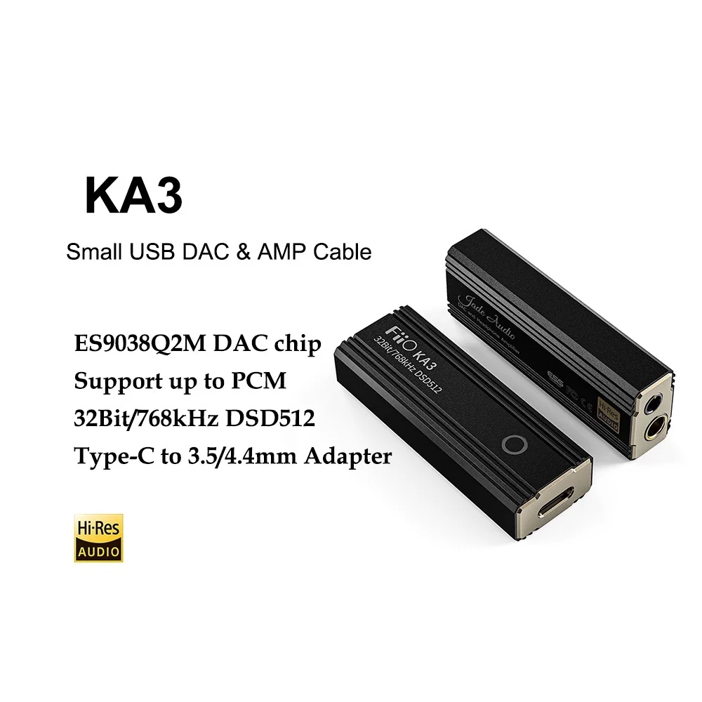 Top! JadeAudio KA3 ES9038Q2M chip USB DAC AMP Adapter Type-C to 3.5/4.4mm Output Audio Cable PCM 32bit/768kHz DSD512 for Android