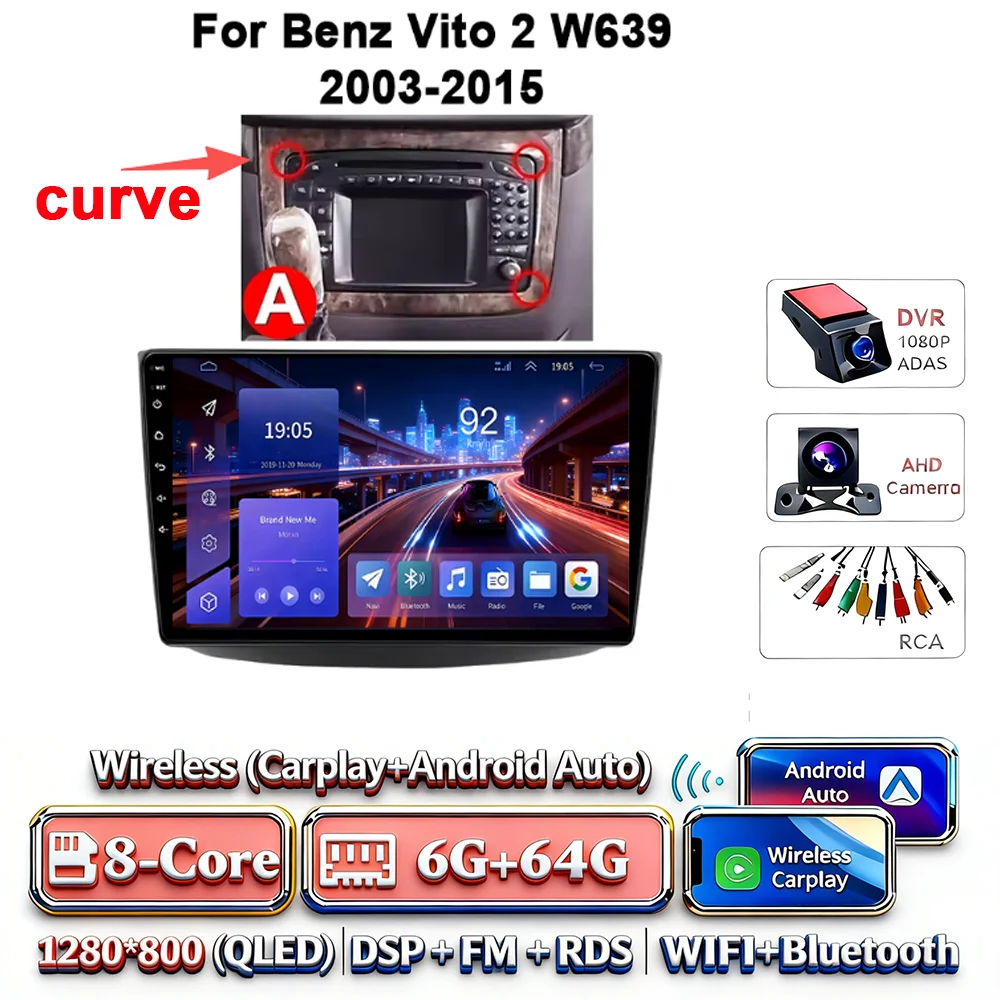 Android 17 autoradio 4G WIFI Carplay voor Mercedes-Benz Vito W639 2003-2015 DSP GPS navigatie Bluetooth touchscreen multimedia