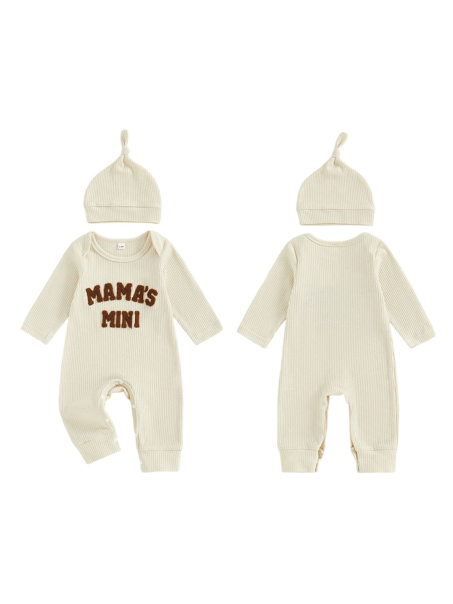 

Newborn Boy Fall Romper Long Sleeve Round Neck Letter Embroidery Full Length Jumpsuit with Hat 2 Pcs Set
