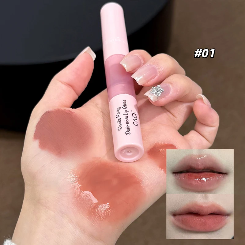 CACE Double Headed Watery Mirror Lipgloss Hydrating Lasting Matte sLip Stain 2 In 1 Stick Moisturzing Lip Glaze Tint Cosmetics
