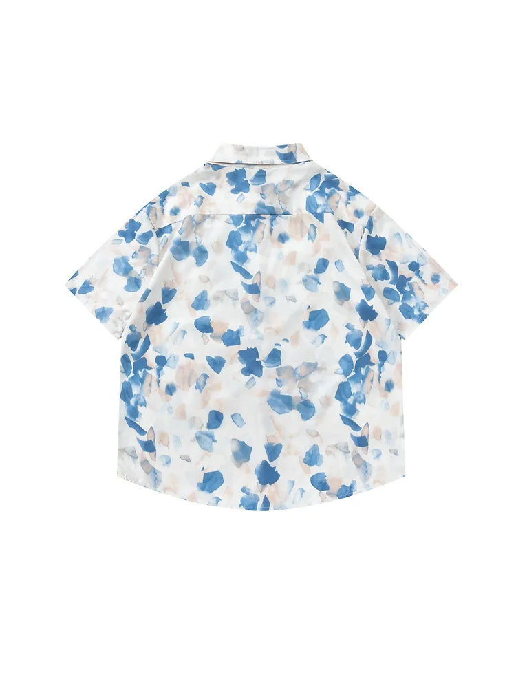 Sycpman-Camisas de manga curta vintage estampadas com flores masculinas, streetwear solto, camisa casual versátil, verão