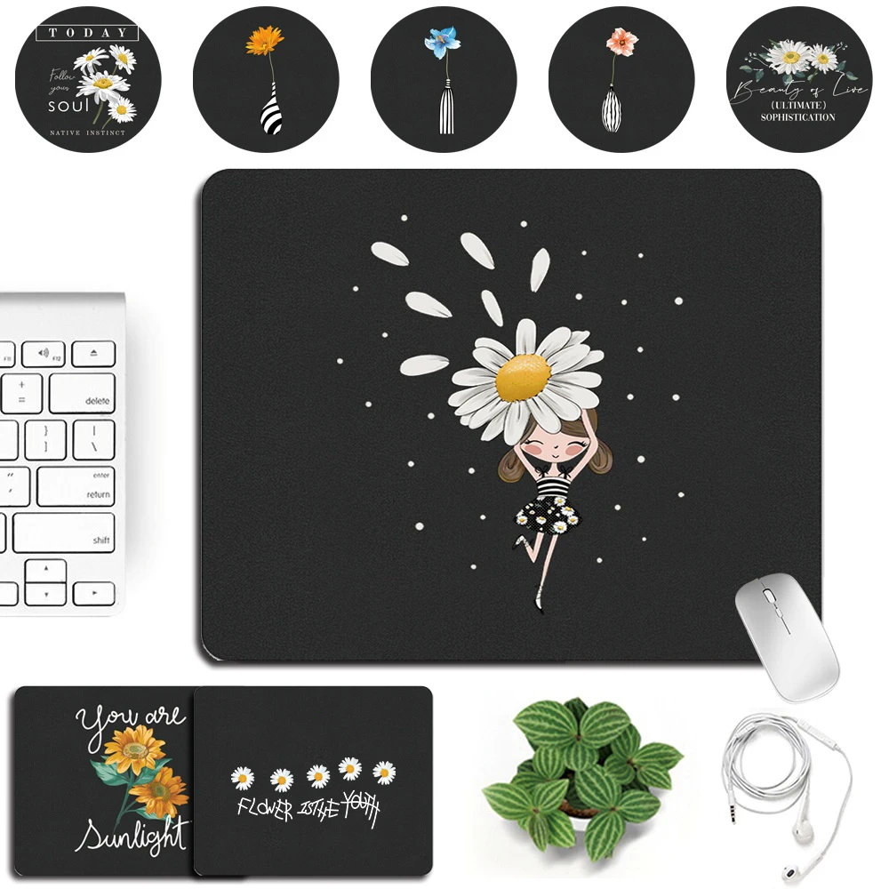 

Computer Mousepad Durable PU Leather Mouse Mat Daisy Pattern Print Series Anti-slip Gaming Mouse-pad 25x21cm Gamer Accessories